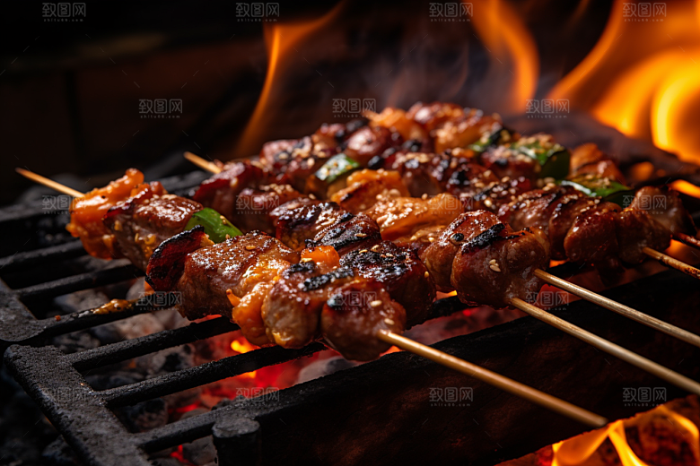 BBQ烧烤肉食火热摄影图