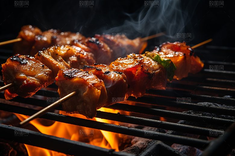BBQ烧烤肉食火辣摄影图