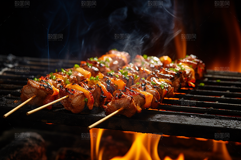 BBQ烧烤烤串美食摄影图