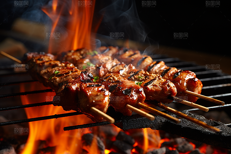 BBQ烧烤肉食肉串摄影图