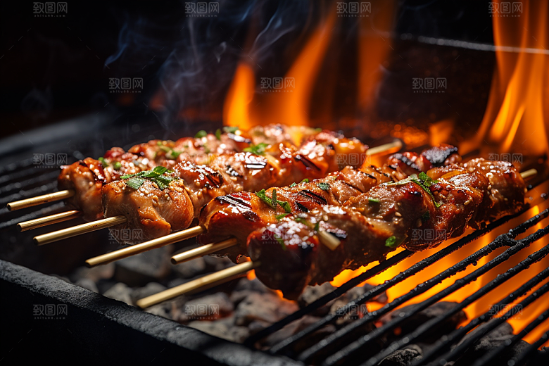 BBQ烧烤火辣肉类摄影图