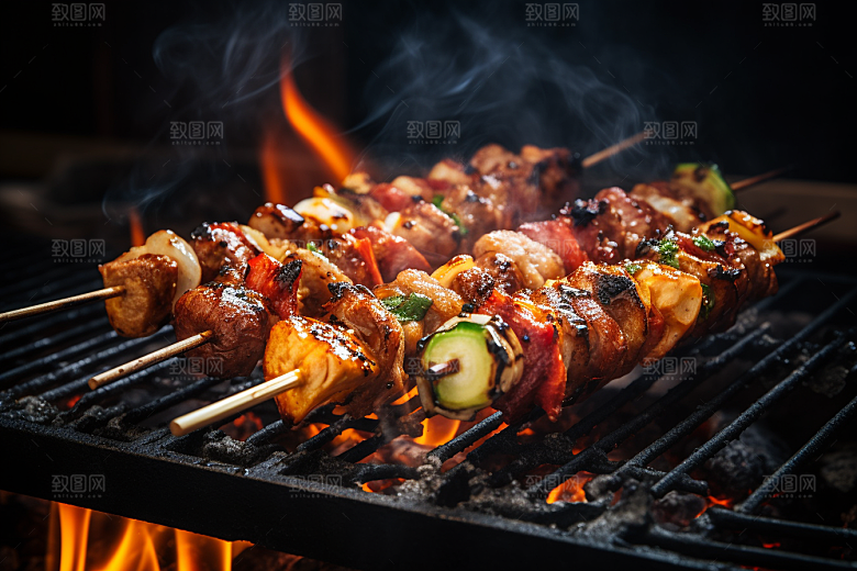 BBQ烧烤肉食火热摄影图