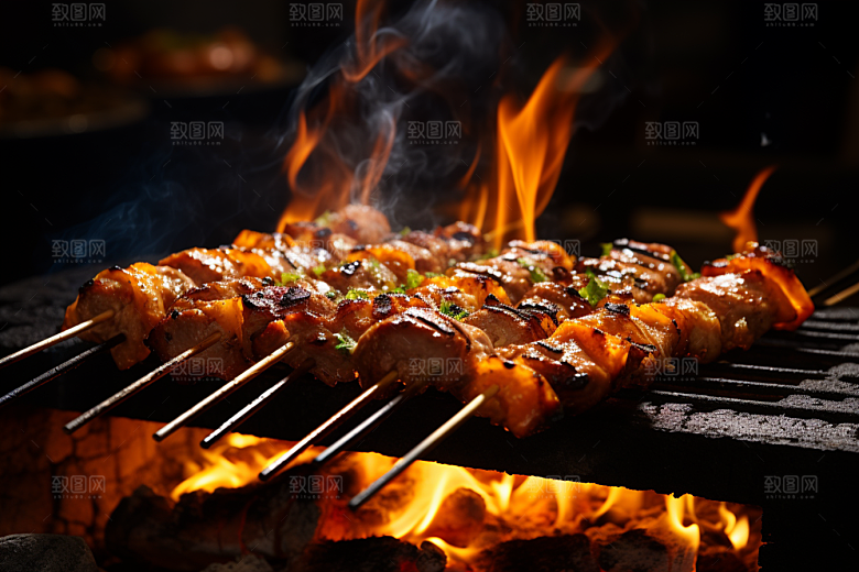 BBQ烧烤肉食火热摄影图