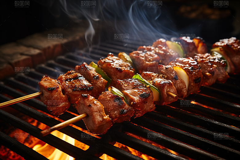 BBQ烧烤肉食烤串摄影图