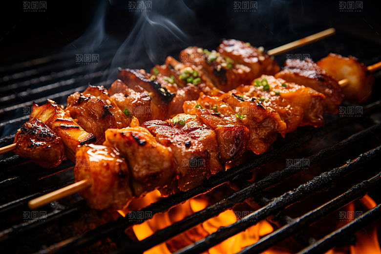 BBQ烧烤火热肉串摄影图