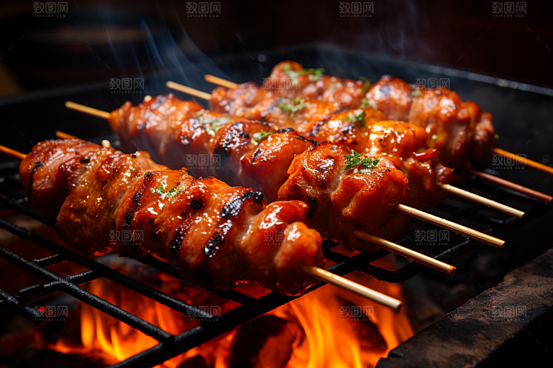 BBQ烧烤美食烤串摄影图