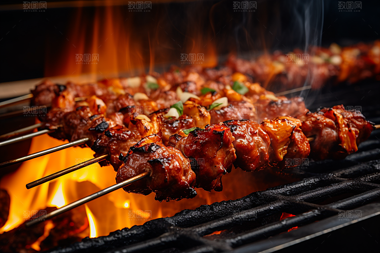 BBQ烧烤肉类烤串摄影图