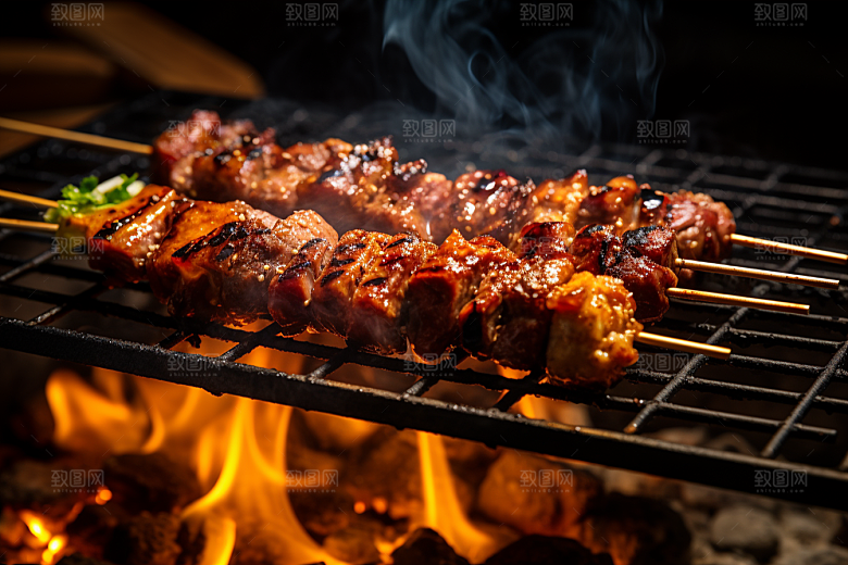 BBQ烧烤聚餐烤串摄影图