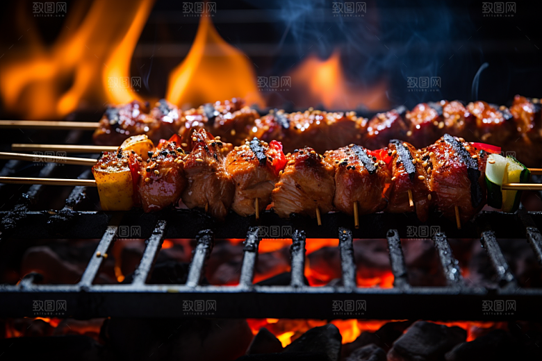 BBQ烧烤火热美食摄影图