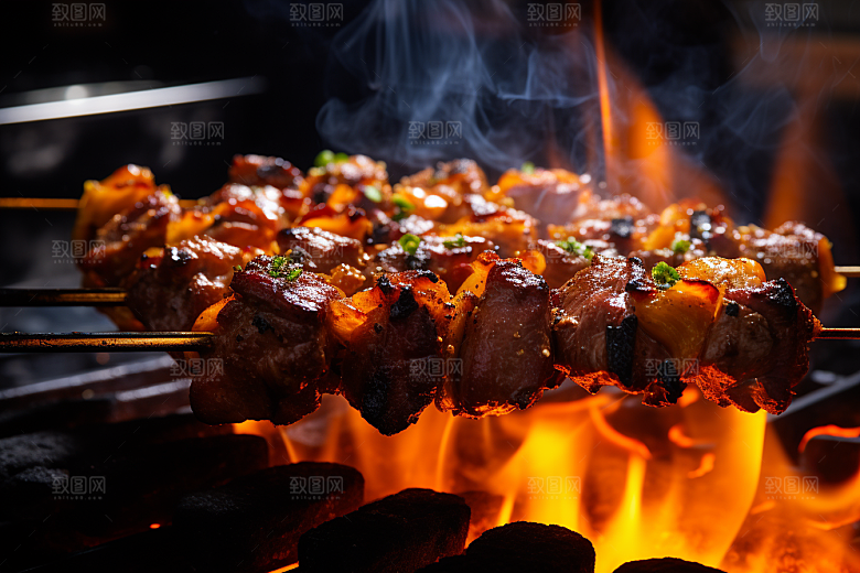 BBQ烧烤肉食火热摄影图