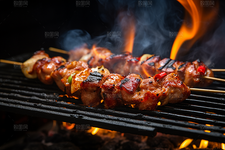 BBQ烧烤火辣烤串摄影图
