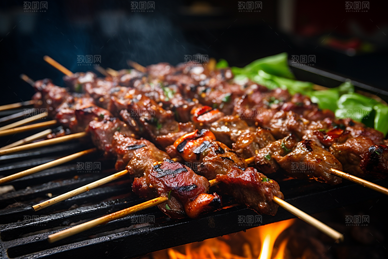 BBQ烧烤美食烤串摄影图