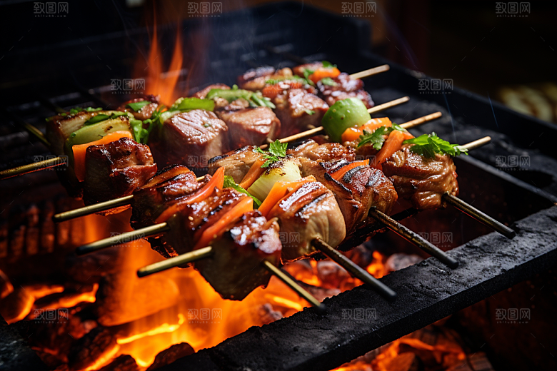 BBQ烧烤肉食火辣摄影图