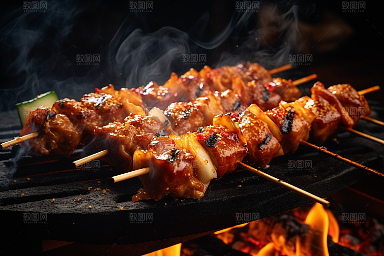 BBQ烧烤火辣肉串摄影图