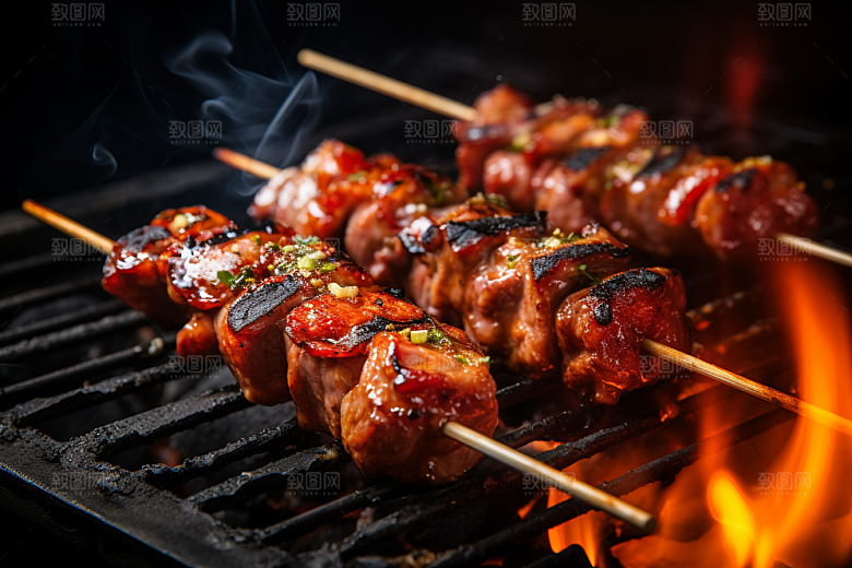 BBQ烧烤肉食火热摄影图
