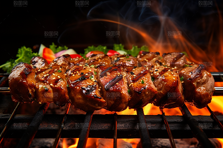 BBQ烧烤高清肉串摄影图