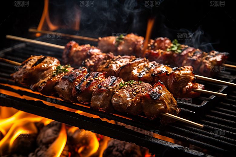BBQ烧烤肉食烤串摄影图