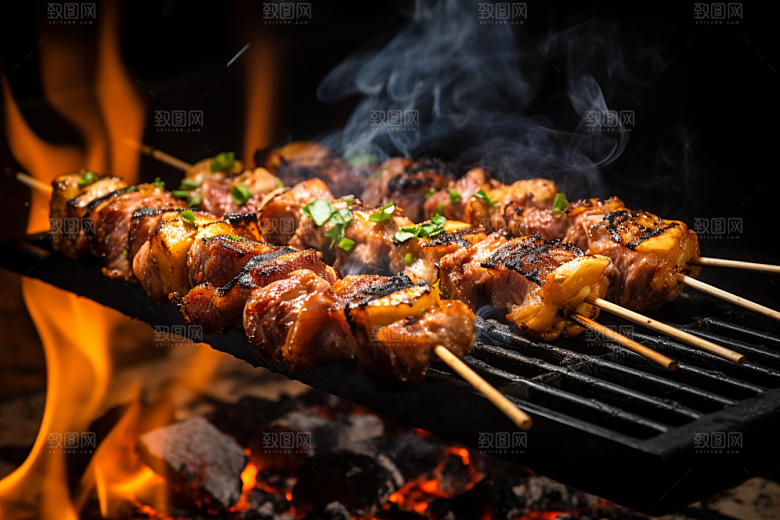 BBQ烧烤肉串美食摄影图