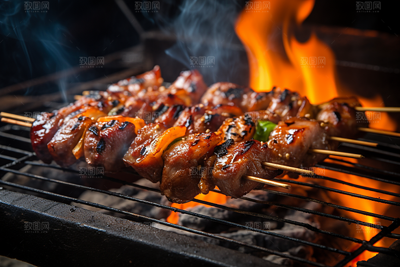 BBQ烧烤美食烤串摄影图