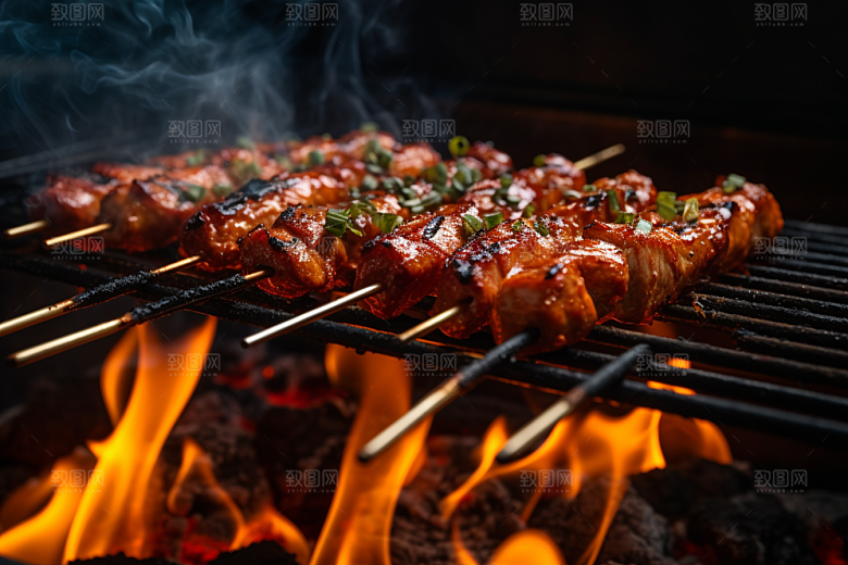 BBQ烧烤美味烤串摄影图