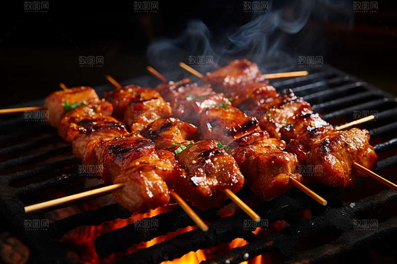 BBQ烧烤肉食火辣摄影图