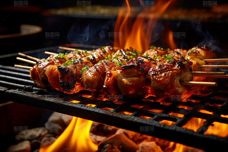 BBQ烧烤肉串火热摄影图