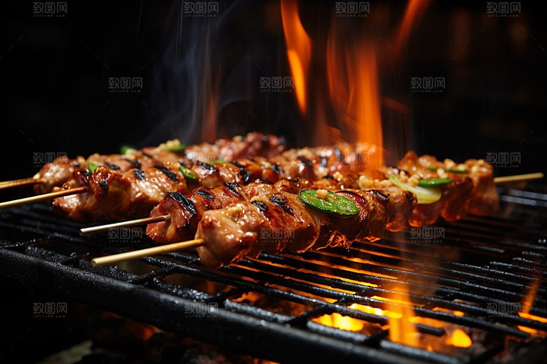 BBQ烧烤火热肉串摄影图