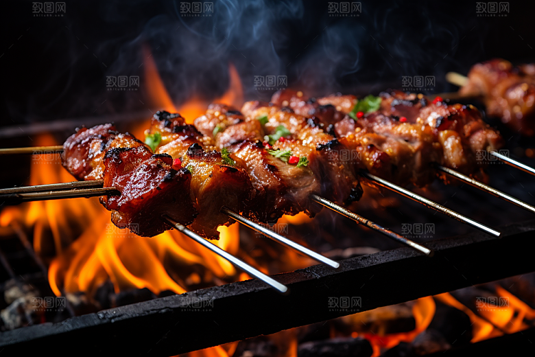 BBQ烧烤肉串火热摄影图