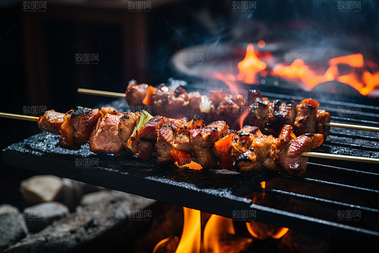BBQ烧烤美食聚餐摄影图
