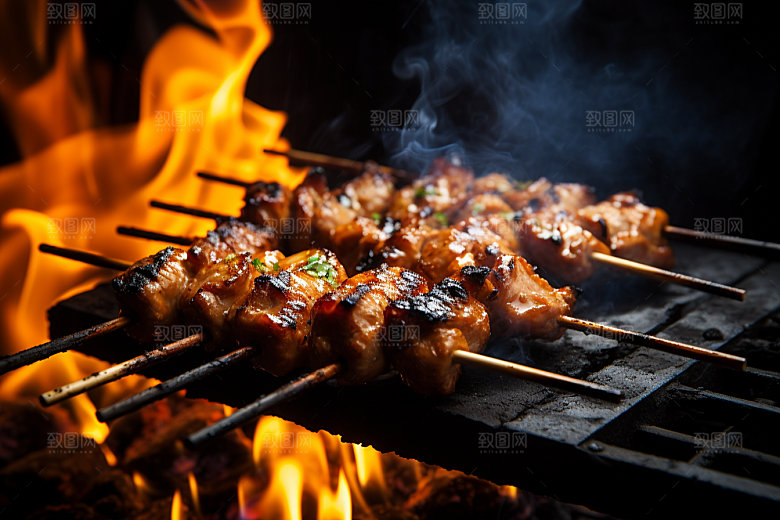 BBQ烧烤肉食火辣摄影图