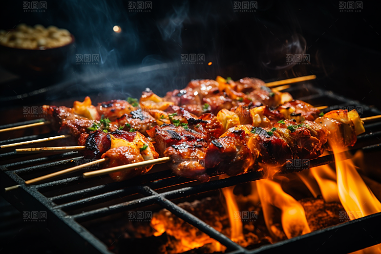 BBQ烧烤聚餐肉串摄影图