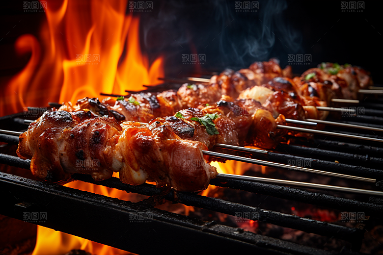 BBQ烧烤肉串火热摄影图