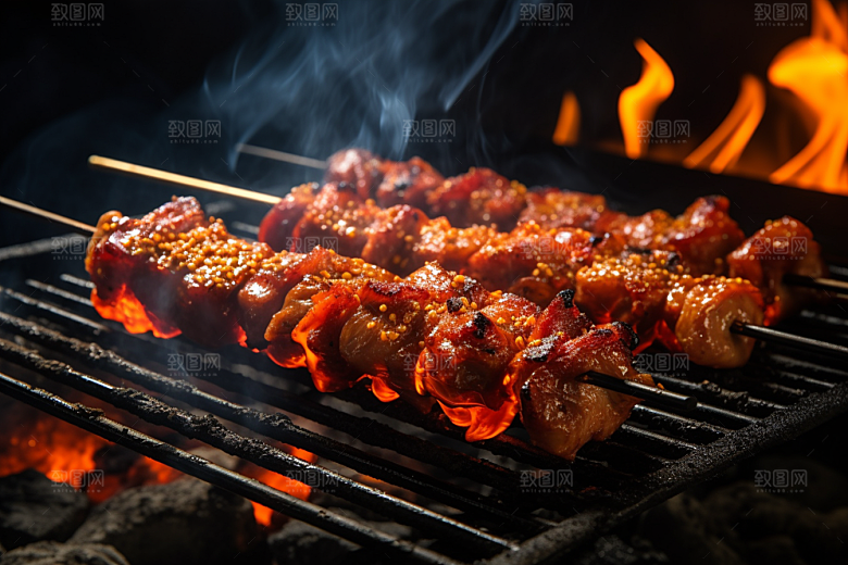 BBQ烧烤火热美食摄影图