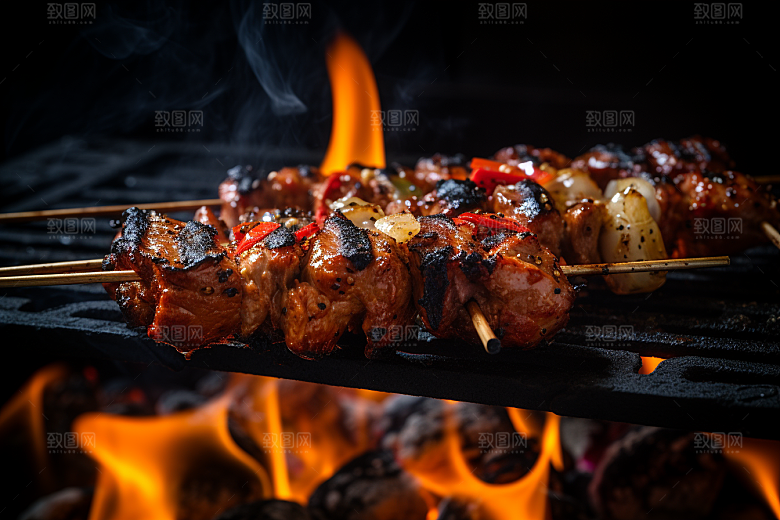 BBQ烧烤高清肉串摄影图