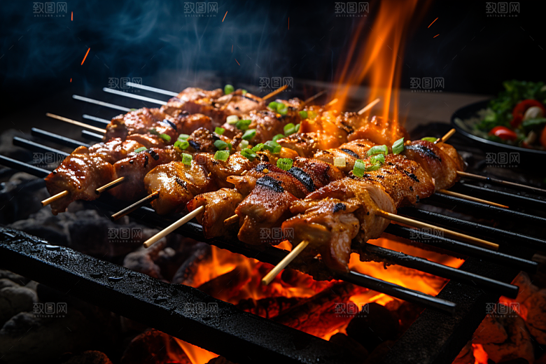 BBQ烧烤肉串火辣摄影图