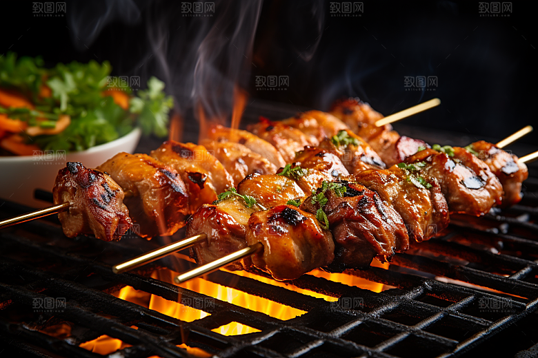 BBQ烧烤肉食火辣摄影图