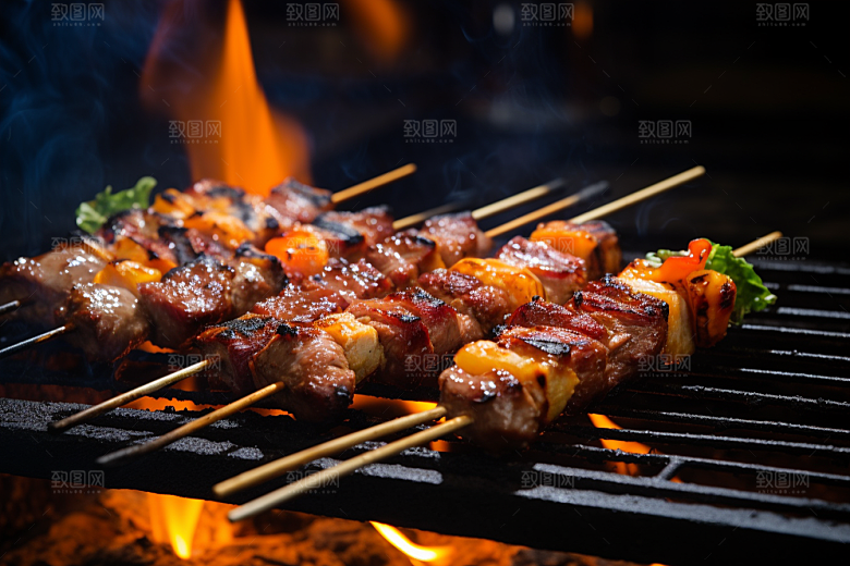 BBQ烧烤美味烤串摄影图