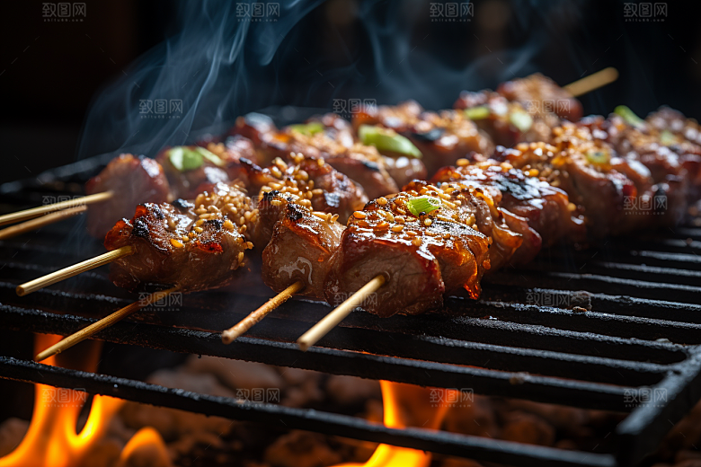 BBQ烧烤肉串肉食摄影图