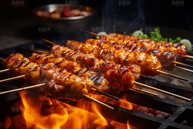 BBQ烧烤肉串肉食摄影图
