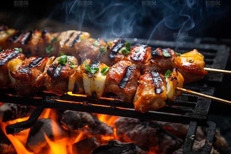 BBQ烧烤肉串美味摄影图