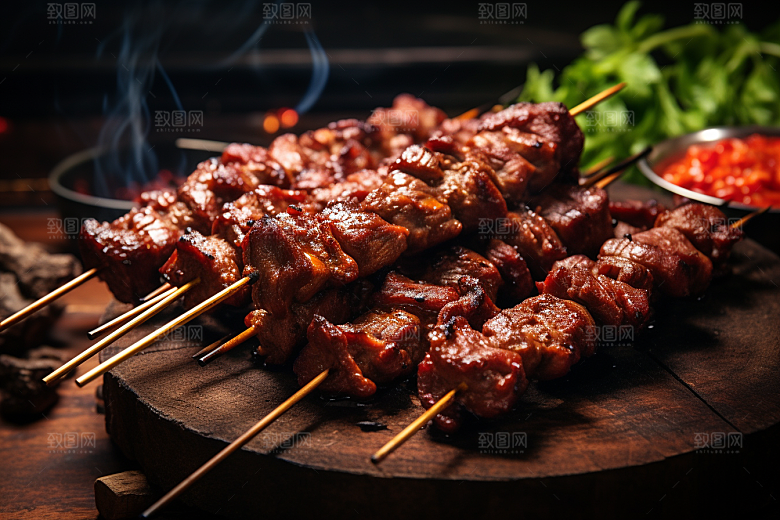 BBQ烧烤肉串火辣摄影图
