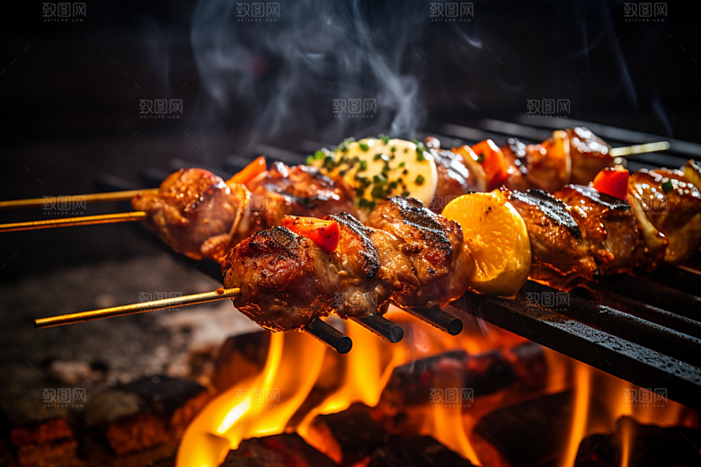 BBQ烧烤肉食烤串摄影图