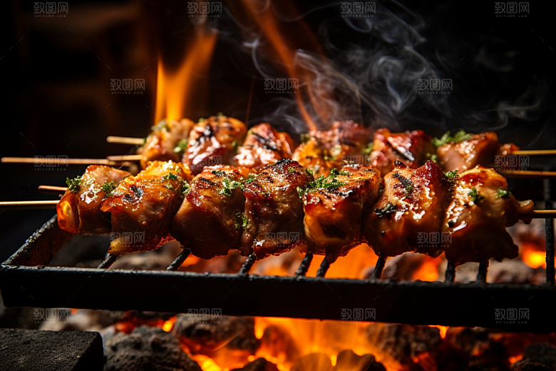BBQ烧烤肉类肉串摄影图