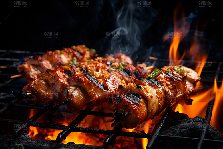 BBQ烧烤火辣烤串摄影图