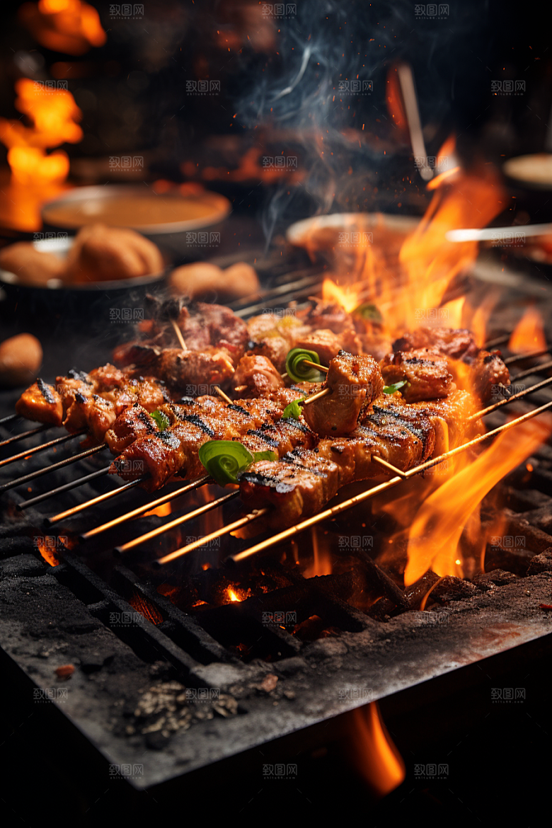 BBQ烧烤火热肉串摄影图