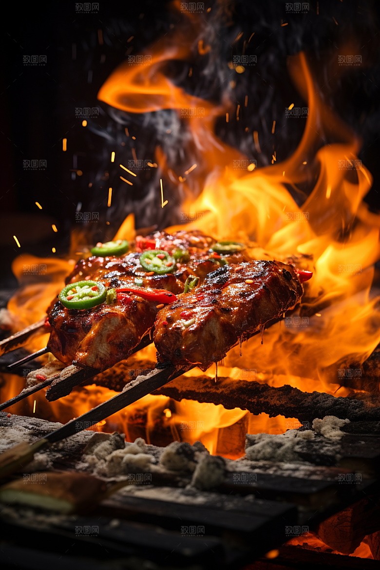 BBQ烧烤火热烤串摄影图