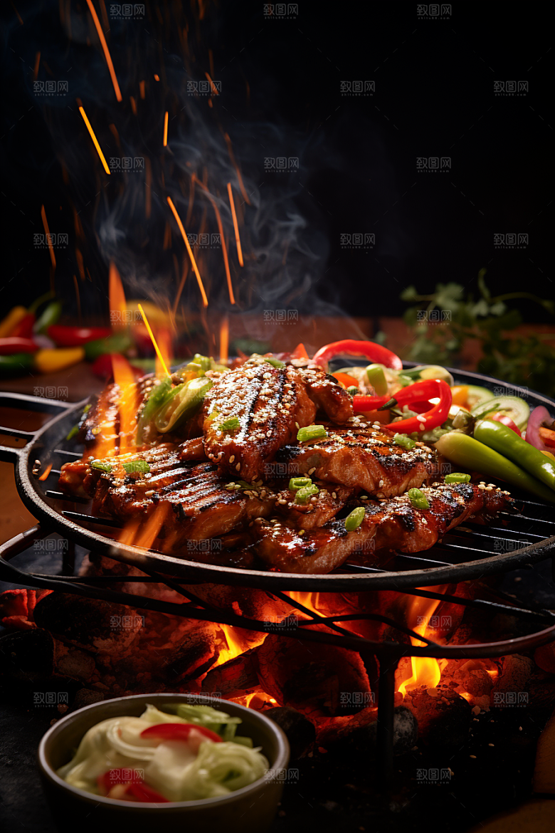 BBQ烧烤火辣肉食摄影图