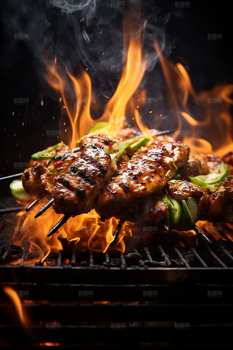 BBQ烧烤聚餐肉类摄影图