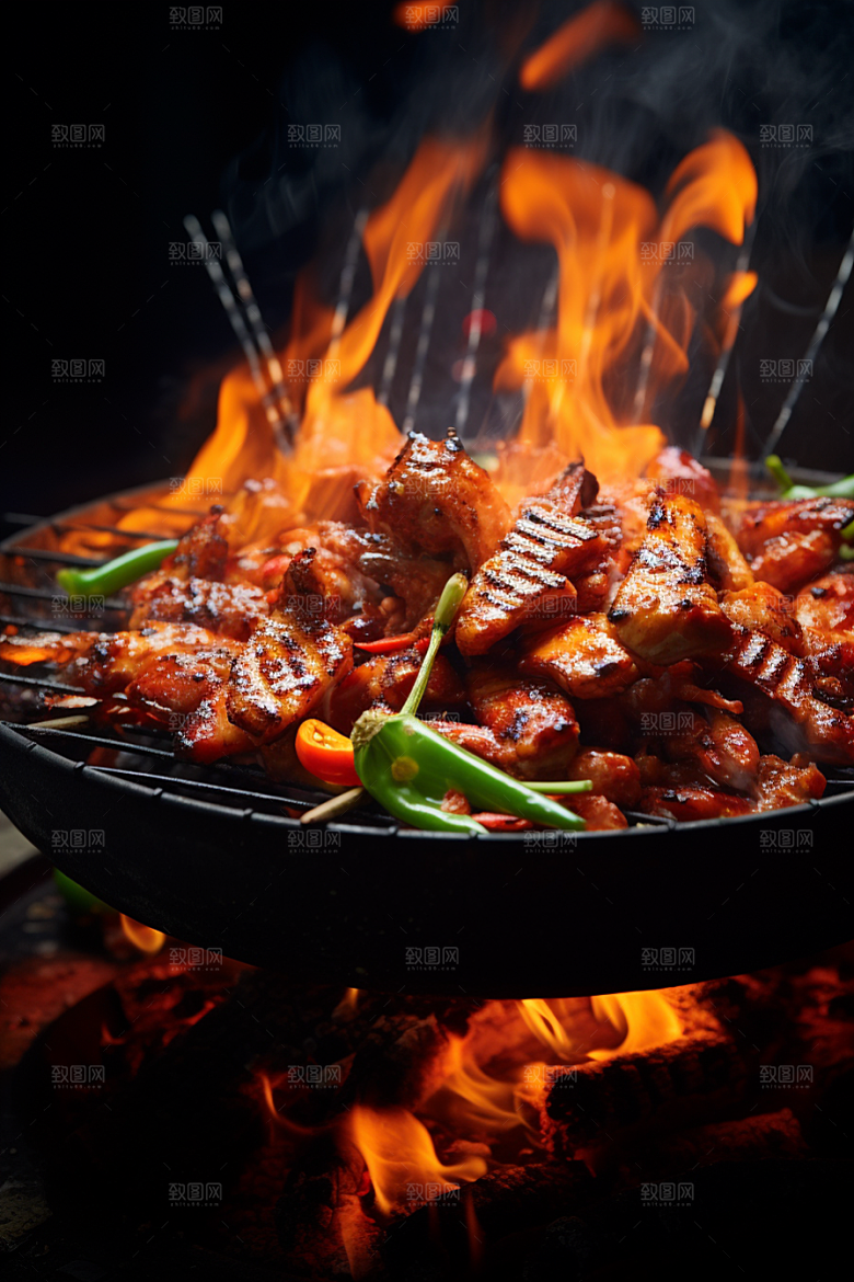 BBQ烧烤美食肉类摄影图