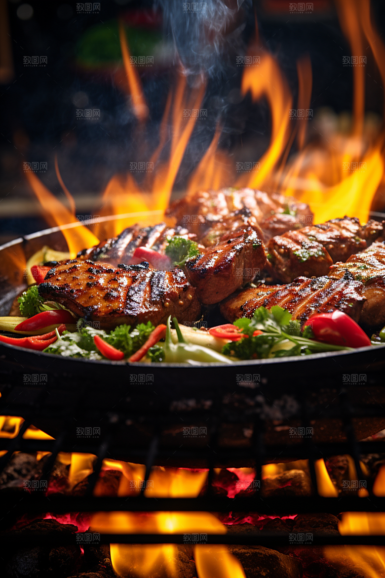 BBQ烧烤火热烤串摄影图